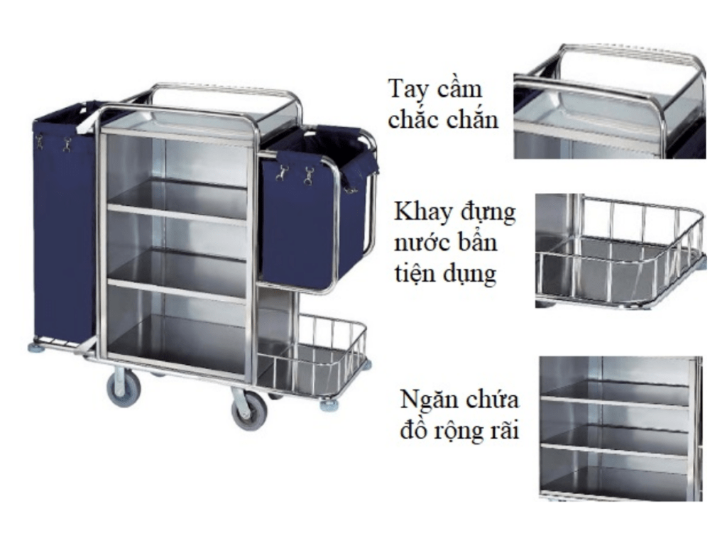 Xe đẩy dọn phòng khách sạn inox