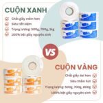 So sánh giấy vệ sinh cuộn lớn 2 lớp màu vàng, màu xanh