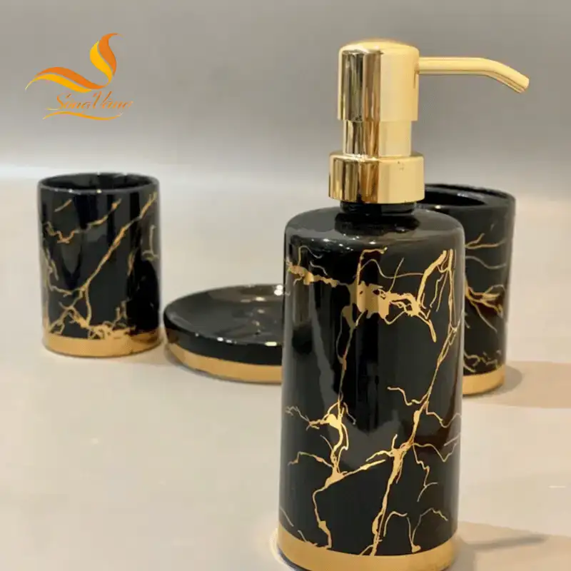Bình gốm sứ đen vân đá vàng sang trọng, đẳng cấp cho khách sạn