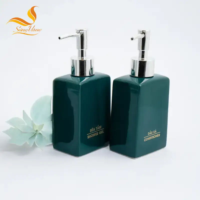 Bình gốm sứ 350ml đựng dầu gội, sữa tắm, nước rửa tay, dầu xả cao cấp