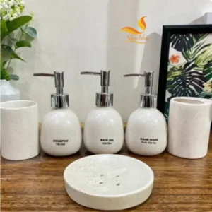 Bộ bình gốm sứ dáng quả lê vân cát sang trọng, tinh tế cho phòng tắm