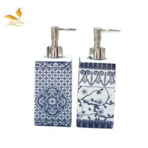 Bộ Bình Sứ Cao Cấp 500ml Đựng Dầu Gội, Sữa Tắm, Nước Rửa Tay, Họa Tiết Cổ Điển
