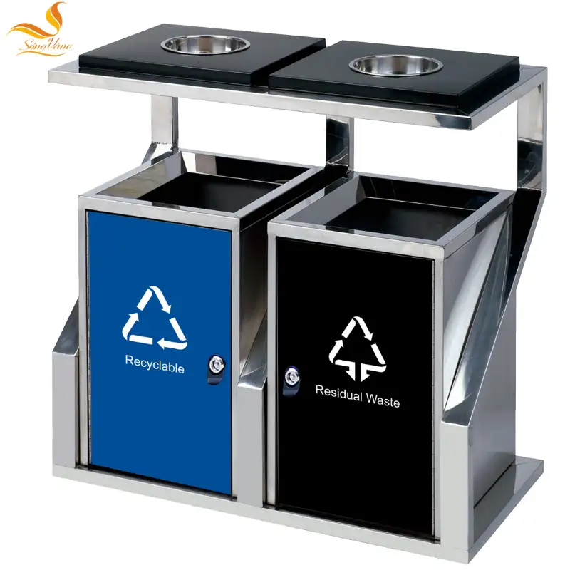 Thùng rác inox gạt tàn 2 ngăn